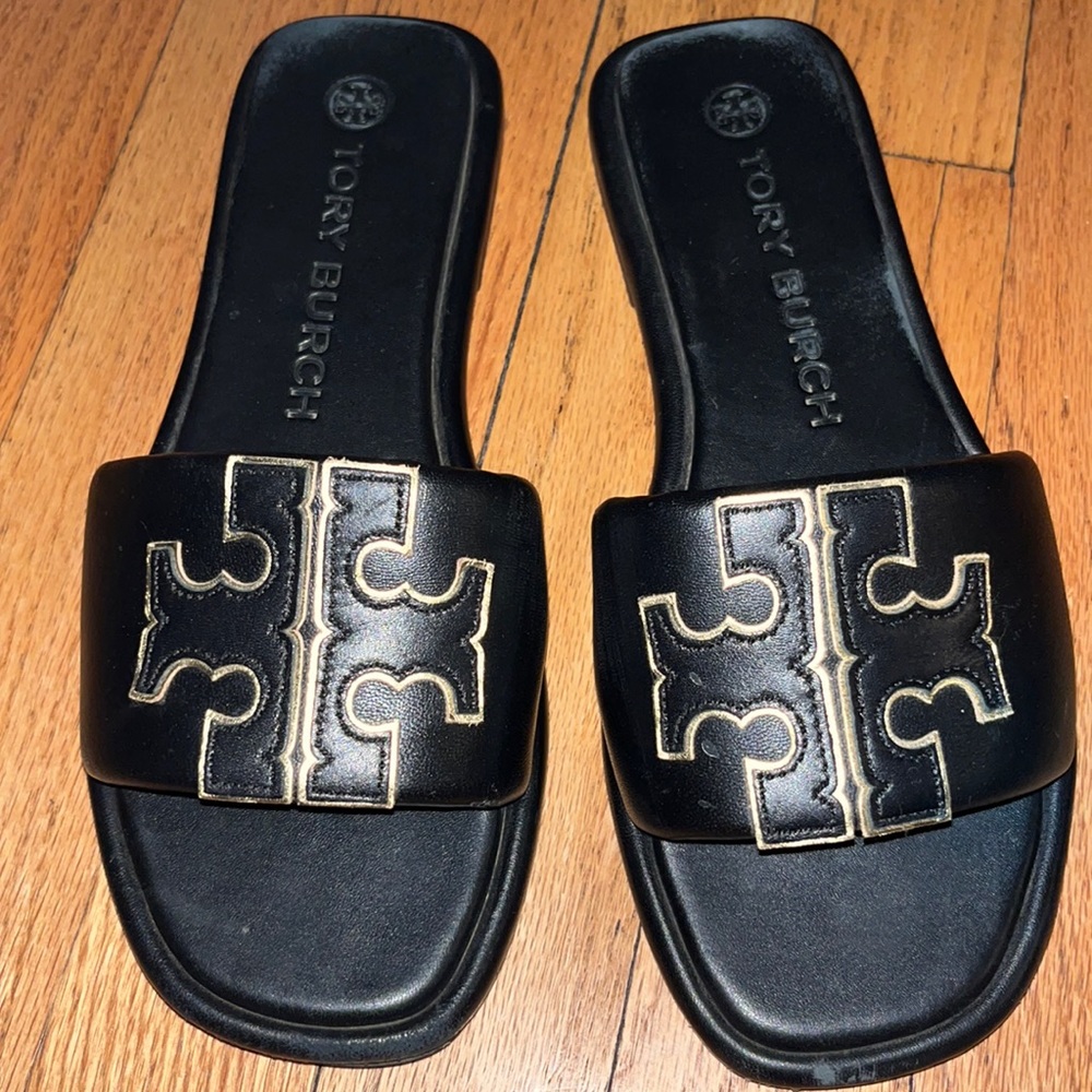 Tory Burch Black and Gold Sandals Minimalist Design